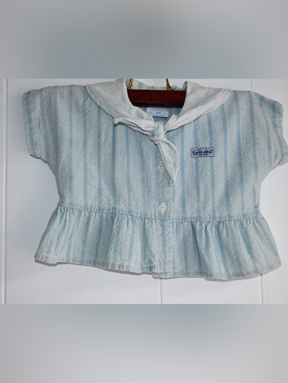 Guess Blue White Striped Sailor Peplum Top 90s